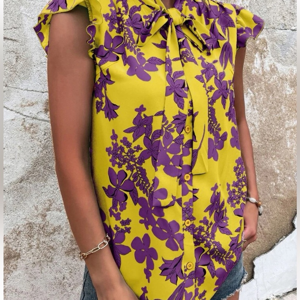 Print Tie Neck Blouse